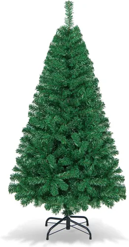 Vista 10 de DREAMADE Árbol de Navidad blanco de 6 pies, árbol de Navidad artificial de abeto sin iluminación con 650 ramas completas y base de metal plegable