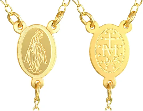 Vista 4 de XUANPAI Collar de cuentas de rosario cristiano cruzado, joyería católica, colgante de amuleto de medalla de Virgen María, colgante de acero