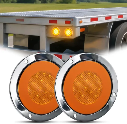 Vista 28 de Nilight Luces traseras para remolque, 2 unidades, 4 pulgadas, redondas, 12 LED, ámbar, cromado, marco, marcador, señal de giro, luz trasera