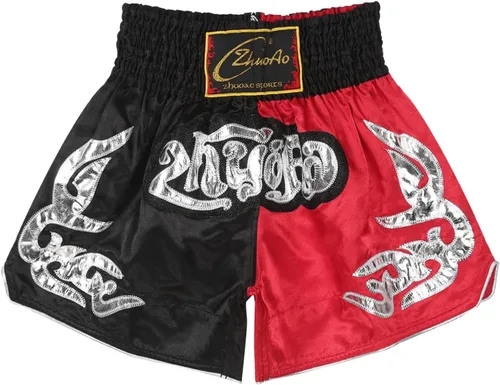 Vista 5 de QinCiao Pantalones cortos de boxeo Muay Thai para hombre, pantalones cortos de kickboxing, artes marciales, entrenamiento, gimnasio, entrenamiento