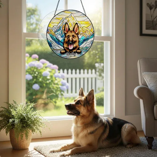 Vista 4 de Dog Stained Glass Window Hanging, Ocean Sea Outdoor Suncatcher