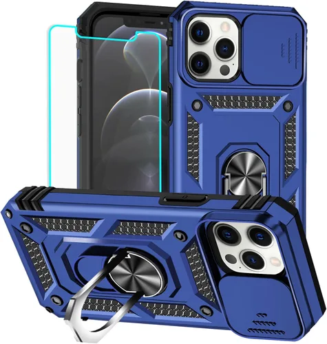 Vista 10 de HNHYGETE Funda para iPhone 12 Pro Max con protector de pantalla: [grado militar de 20 pies probada en caídas] Funda protectora para cámara Negro