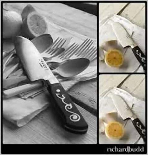 Vista 3 de I.O. SHEN - Cuchillo Santoku, cuchillo japonés, cuchillo de cortar, cuchillo de cocina - 6¼" / 6.299 in