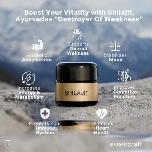 Vista 4 de Resina de Shilajit Orgánico del Himalaya - Potencia Máxima de 500mg, Shilajit Puro Testado en Laboratorio para Hombres y Mujeres, Ácido Fúlvico