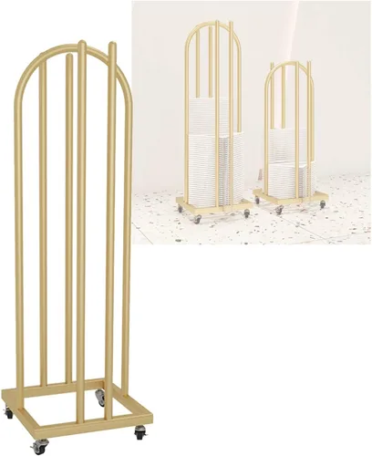 Vista 8 de 2 in 1 Hanging Rack - Space Saving Storage Cart for Laundry Room Bedroom Clothes Organizer Double Sided Gold Finish(Black-35x30x100cm)