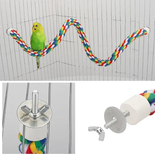 Vista 7 de Mygeromon - Cuerda para pájaros, accesorios de escalada (tuerca de metal de 31.5 pulgadas) para periquito, loro, cacatúas, periquito, colorido