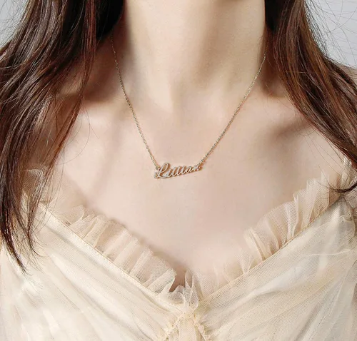 Vista 3 de BUREI - Collar con nombre personalizado para dama de honor, 14, 16 y 18 cm, acero inoxidable, Necklace-name