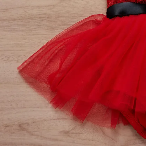Vista 6 de Mameluco de Navidad para niñas y bebés sin mangas con lentejuelas vestido de tutú de Papá Noel