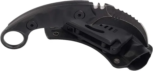 Vista 2 de MASALONG Garra de supervivencia para exteriores, cuchillo táctico dentado, de doble filo, hoja fija, con funda