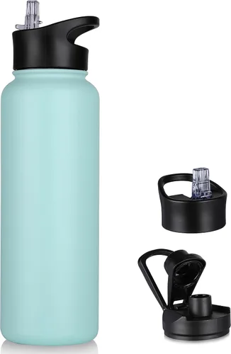 Vista 85 de Botella de agua aislada de 64 onzas con tapas de pajita y boquilla, jarra de agua de acero inoxidable de medio galón con mango de paracord, vacío