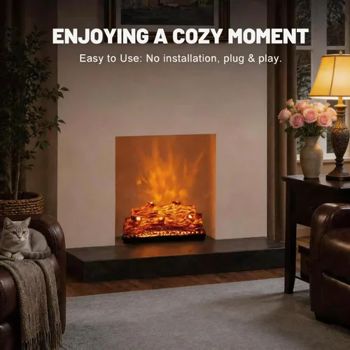 Vista 3 de Chimenea eléctrica con efecto de llama realista, bloque de llama incrustado de 21.46 x 9.45 x 8.27 pulgadas, control remoto USB, colocación