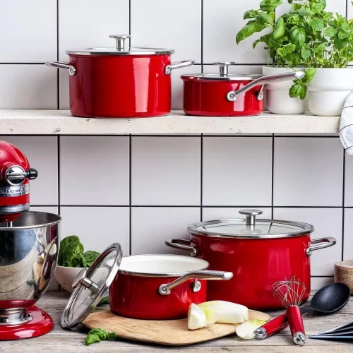 Vista 2 de KitchenAid Steel Core - Juego de utensilios de cocina esmaltados de 10 piezas, color rojo imperio