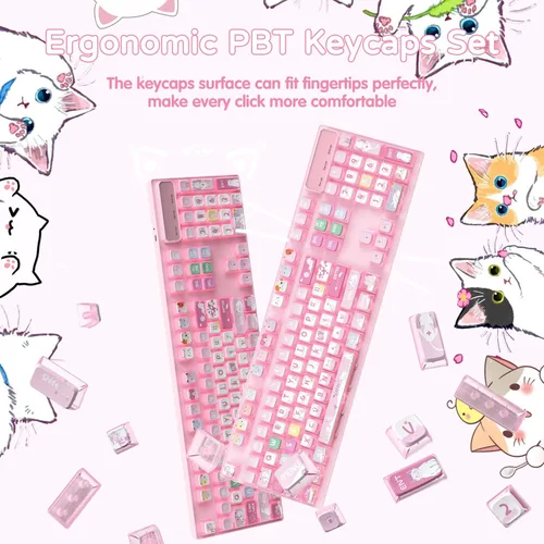 Vista 5 de Juego de teclas PBT de 120 teclas con perfil ASA con capa de PC translúcida Rosa