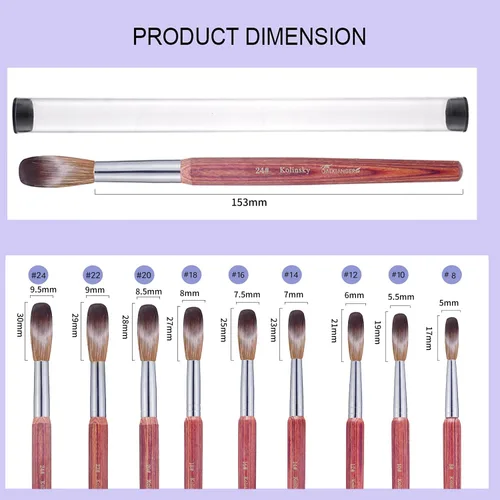 Vista 4 de Kolinsky - Brocha acrílica para uñas, tamaño 12, forma ovalada de cabello Kolinsky para aplicación acrílica, herramienta de manicura profesional