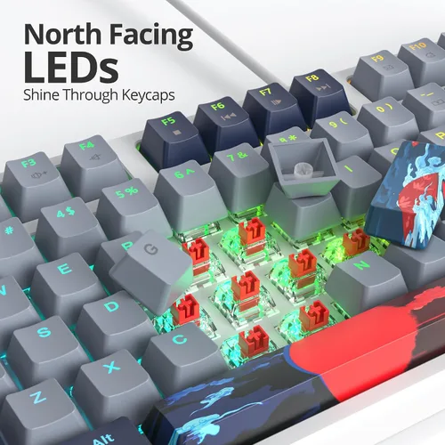 Vista 2 de Teclado mecánico 75% para juegos con interruptor rojo, retroiluminación LED RGB, teclado de computadora con cable TKL de 87 teclas para Windows