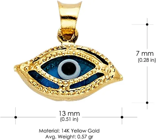 Vista 3 de Collar de ojo turco de oro amarillo de 14 quilates para mujer con cadena Figaro 3+1 de 0.047 in