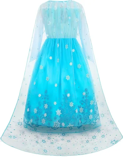 Vista 4 de Vestido de princesa para niñas, disfraz de Halloween, cosplay, ropa de fiesta de lentejuelas, traje de cumpleaños, azul