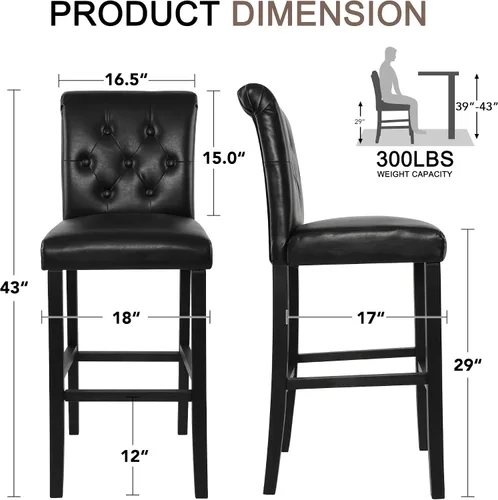 Vista 2 de LSSBOUGHT Taburetes de bar de 30 '' con botón trasero para isla de cocina