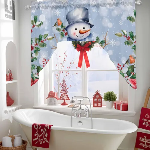 Vista 5 de Muñeco de nieve, cenefa de cocina, cenefa con bolsillo para barra, paneles de cortina para dormitorio, sala de estar, baño, cafetería, ventanas