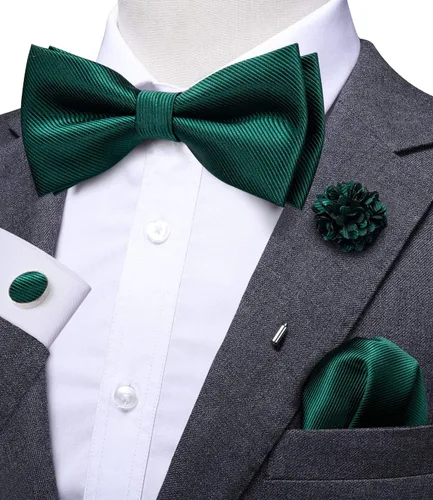Vista 3 de Dubulle Pajarita para hombre, diseño floral de cachemira, conjunto de pajarita y alfiler de solapa, gemelos cuadrados de bolsillo para boda