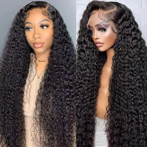 Vista 27 de Pelucas de cabello humano ondulado con encaje frontal 360 con correa oculta, nudos blanqueados, sin pegamento, previamente despuntadas, precortadas