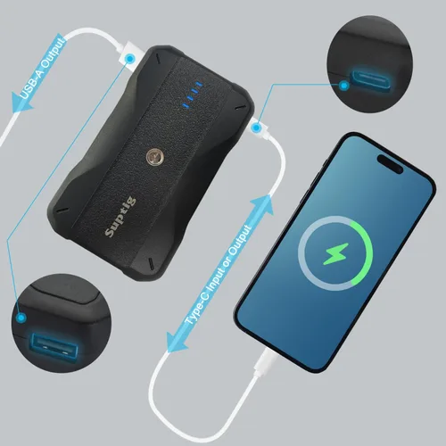 Vista 5 de Suptig Cargador portátil de 9000 mAh batería Banco de energía compatible para Gopro, Canon, Nikon, DJI osmo, Insta 360, Akaso More Cámara, teléfono