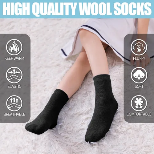 Vista 4 de MQELONG Calcetines de lana para niños y niñas, de invierno, de lana cálida, para senderismo, botas gruesas, calcetines acogedores, 6 pares