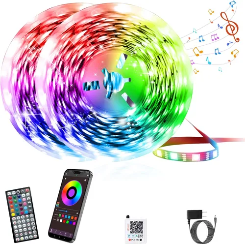 Vista 7 de GANZQH - Luces LED para habitación de 50 pies, tira de luces LED RGB que cambian de color para interiores, tira de luces LED con sincronización