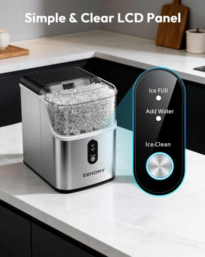 Vista 5 de EUHOMY Nugget - Máquina de hielo para encimera, lista en 7 minutos, máquina de hielo de guijarros de 35 libras/24 horas, máquina de hielo sónico