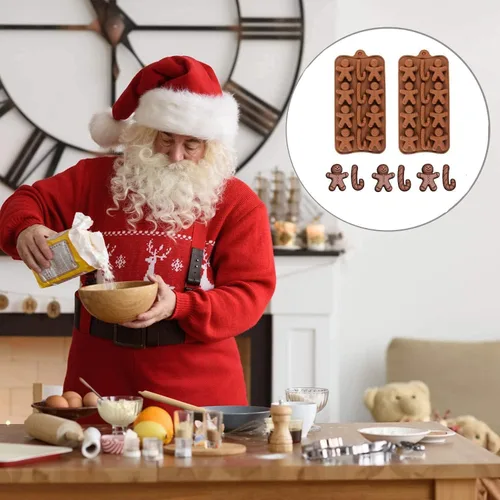 Vista 5 de Molde de silicona para chocolate con forma de bastón de jengibre para hombre, 2 unidades-12 cavidades, molde de silicona de Navidad para hornear