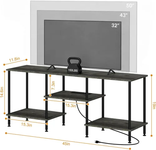 Vista 3 de Soporte de TV de 50 pulgadas para dormitorio, soportes de TV gris