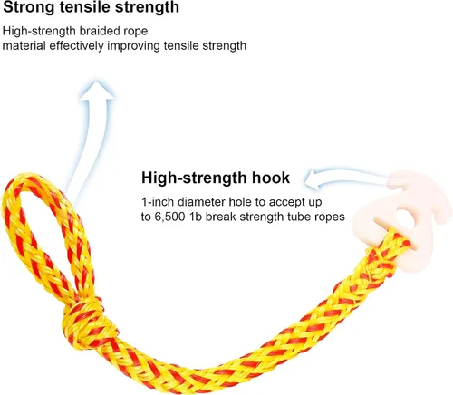 Vista 3 de Paquete de 2 conectores rápidos de cuerda remolcable para tubos (amarillo/rojo) Boat Tow Harness for Tubing, Self Centering Tow Harness for Boat