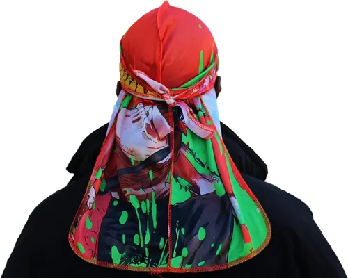 Vista 5 de Design Durag - Rag de satén sedoso de cola larga de anime con diseño de gorra ondulada transpirable y elegante, color verde