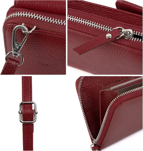 Vista 5 de Pequeña bolsa cruzada de piel auténtica para mujer, con bloqueo Rfid, para teléfono celular, cartera con ranuras para tarjetas