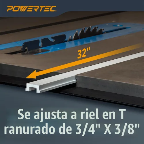 Vista 4 de POWERTEC Pista en T de inglete de 32 pulgadas con barra en T para sierra de mesa, mesa de enrutador, sierra de cinta, funciona con ranura en T