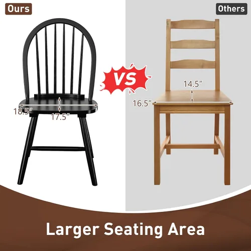 Vista 7 de Giantex Juego de 2 sillas de comedor de madera, sillas Windsor con patas de madera maciza, respaldo de eje alto, barras transversales en forma de H