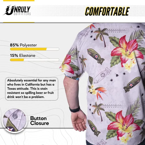 Vista 3 de Camisa hawaiana para hombre, camisas grises con botones para hombre, camisas divertidas de flores y armas para hombre