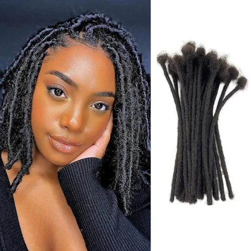 Vista 18 de Extensiones de cabello humano Loc de 0.2cm de ancho, 4 pulgadas, 10 hebras, extensiones de rastas de cabello humano 100% hechas a mano, permanentes