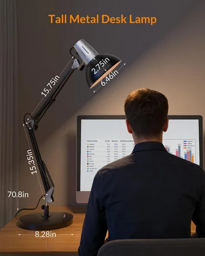 Vista 2 de LEPOWER Lámpara de escritorio de metal, lámpara de mesa ajustable de cuello de ganso con interruptor de encendido/apagado, lámpara de escritorio