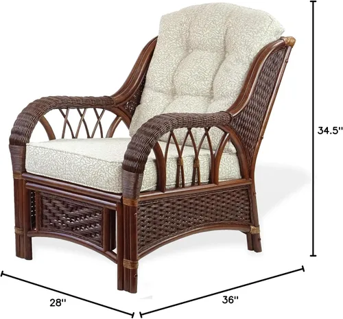 Vista 2 de Alexa Living - Sillón de mimbre de ratán natural, diseño hecho a mano con cojín (blanco)