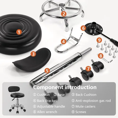 Vista 7 de KKTONER - Taburete rodante moderno de cuero sintético con respaldo bajo, altura ajustable, silla de trabajo para salón, diseño para dibujo, Negro