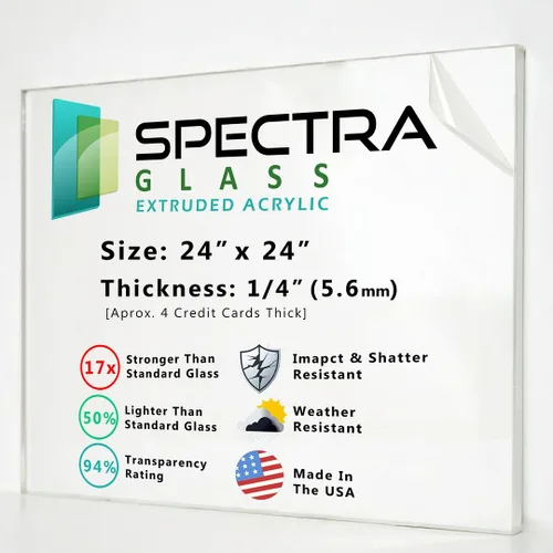 Vista 13 de Hojas de plexiglás acrílico transparente Spectra Glass de 12 x 12 pulgadas (1/4 pulgadas de grosor). 17 veces más fuerte que el cristal. Hoja