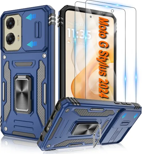 Vista 19 de Atump Funda para Motorola Moto G Play 2024 (4G) con [paquete de 2] protector de pantalla HD y cubierta para cámara deslizante, soporte de anillo