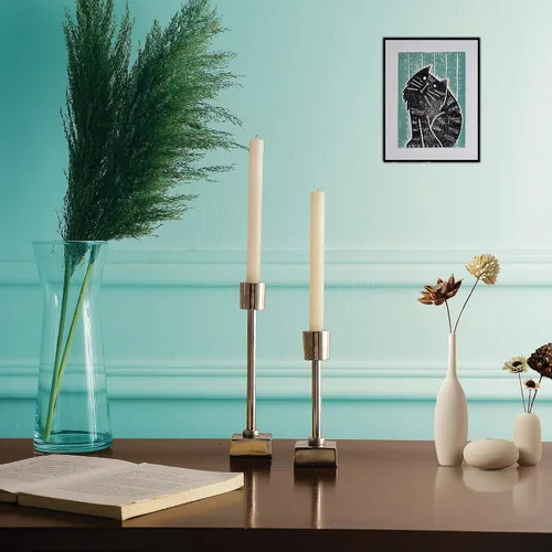 Vista 7 de Rely+ Juego de 2 portavelas plateados con forma cuadrada, soporte para mesa de café, centro de mesa, candelabros, decoración para el hogar, mantel