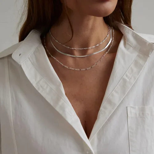 Vista 25 de Collares en capas para mujer, chapados en plata, delicada cuerda torcida de serpiente, delicado collar en capas, gargantilla de diferentes