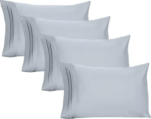 Vista 23 de [Usado] YIYEA Juego de 4 fundas de almohada tamaño Queen, ultra suaves 1800TC calidad hotelera, fundas de almohada bordadas de microfibra de doble