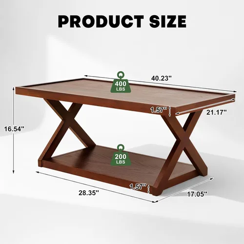 Vista 2 de BECHAEO Mesa auxiliar de roble macizo para sala de estar, mesa auxiliar de madera de 2 niveles con estante de almacenamiento, mesa central moderna