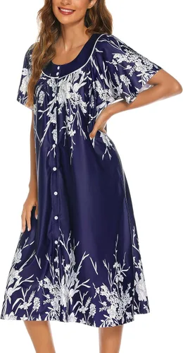 Vista 4 de YOZLY Vestido de casa para mujer, de manga corta, abrigo de casa con bolsillos