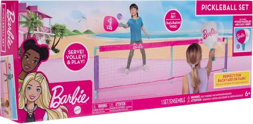 Vista 5 de Barbie Juego de pickleball para niños, incluye 2 paletas, 1 pelota y red, juego de pickleball portátil para exteriores/interiores para niñas, patio