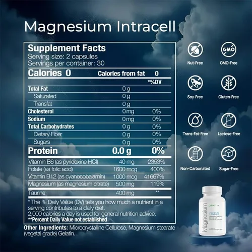 Vista 5 de INTRACELL de Magnesio Premium - 500 mg - 120 Cápsulas (Paquete de 2)